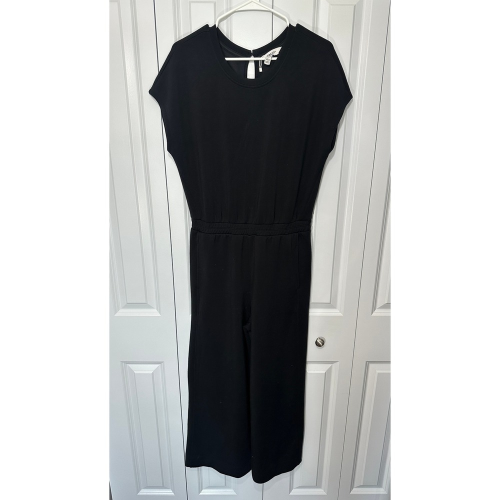 Spanx AirEssentials Jumpsuit Womens Medium Black Cap Sleeve Wide Leg Cropped - Picture 2 of 6